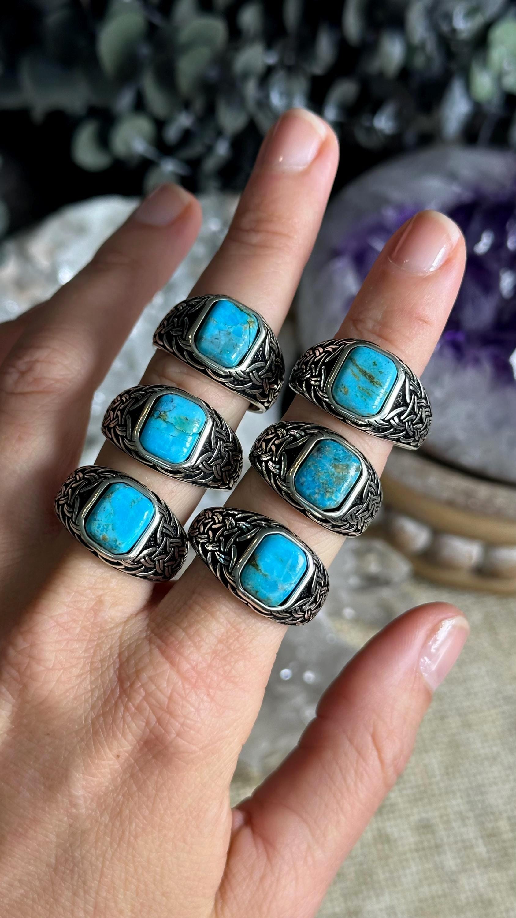 Turquoise Ring, .925 Sterling Silver, Celtic Knot Design, Large 