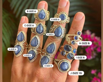 ステートメントカイヤナイトリング、925スターリングシルバー、ブルー