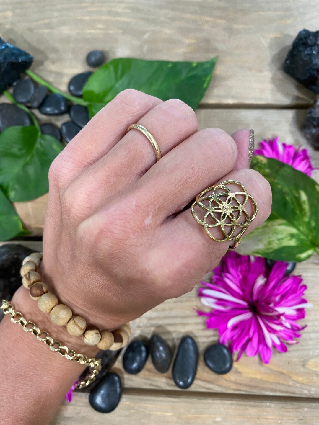Sacred Geometry Ring Flower of Life Ring Geometric Ring Etsy