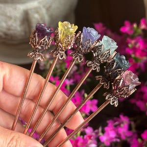 Fluorite rose , crystal flower, with copper stem