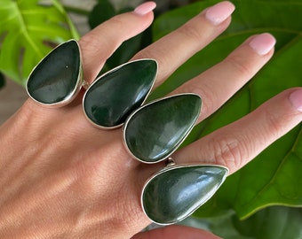 Nephrite Jade adjustable ring, jade , silver ring