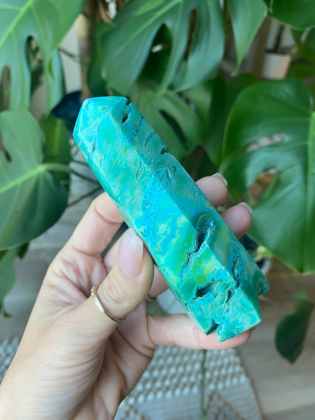 Blue and Green Plume Agate Tower Color Enhanced Druzy Etsy