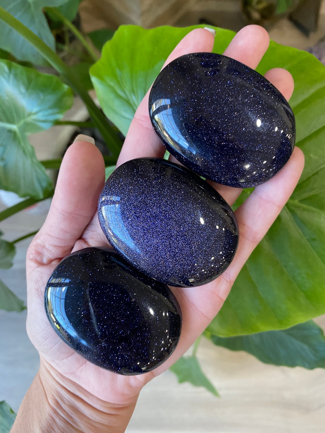 Blue Goldstone Palm Stone, Blue Goldstone Pillow, Protection Stone, Healing Stone, Love Stone