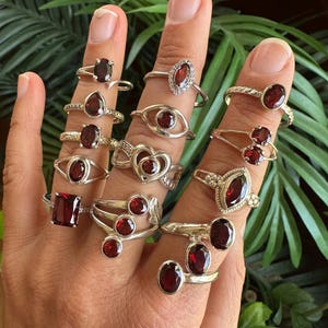 Garnet ring, .925 Sterling Silver , January Birthstone. Restocked