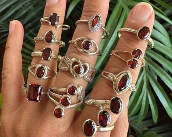 Garnet ring, .925 Sterling Silver , January Birthstone. Restocked