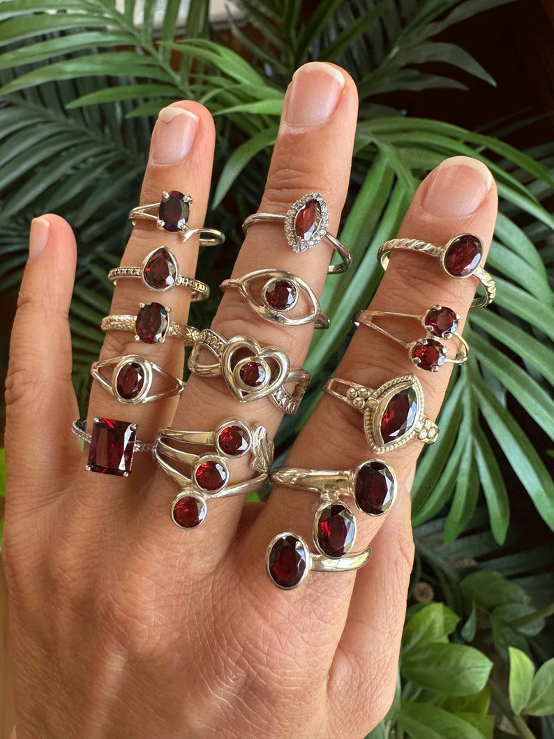 Garnet ring, .925 Sterling Silver , January Birthstone. Restocked