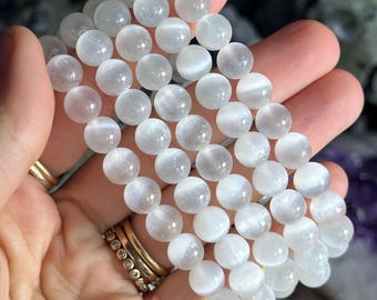 8mm Selenite satin spar beaded bracelet, bead bracelet