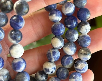 Pulsera elástica de sodalita de 8 mm: pulsera de piedras preciosas de cristal