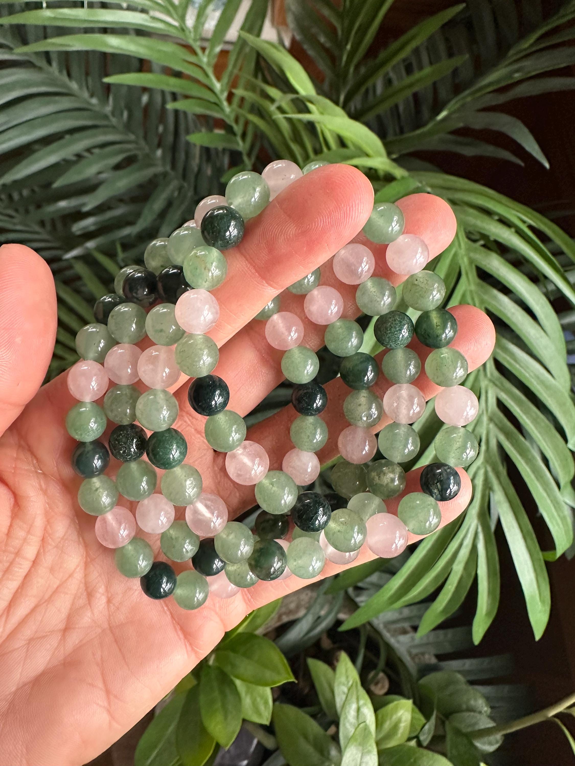 8mm Green Aventurine / Rose Quartz / Moss Agate Bracelet : Love