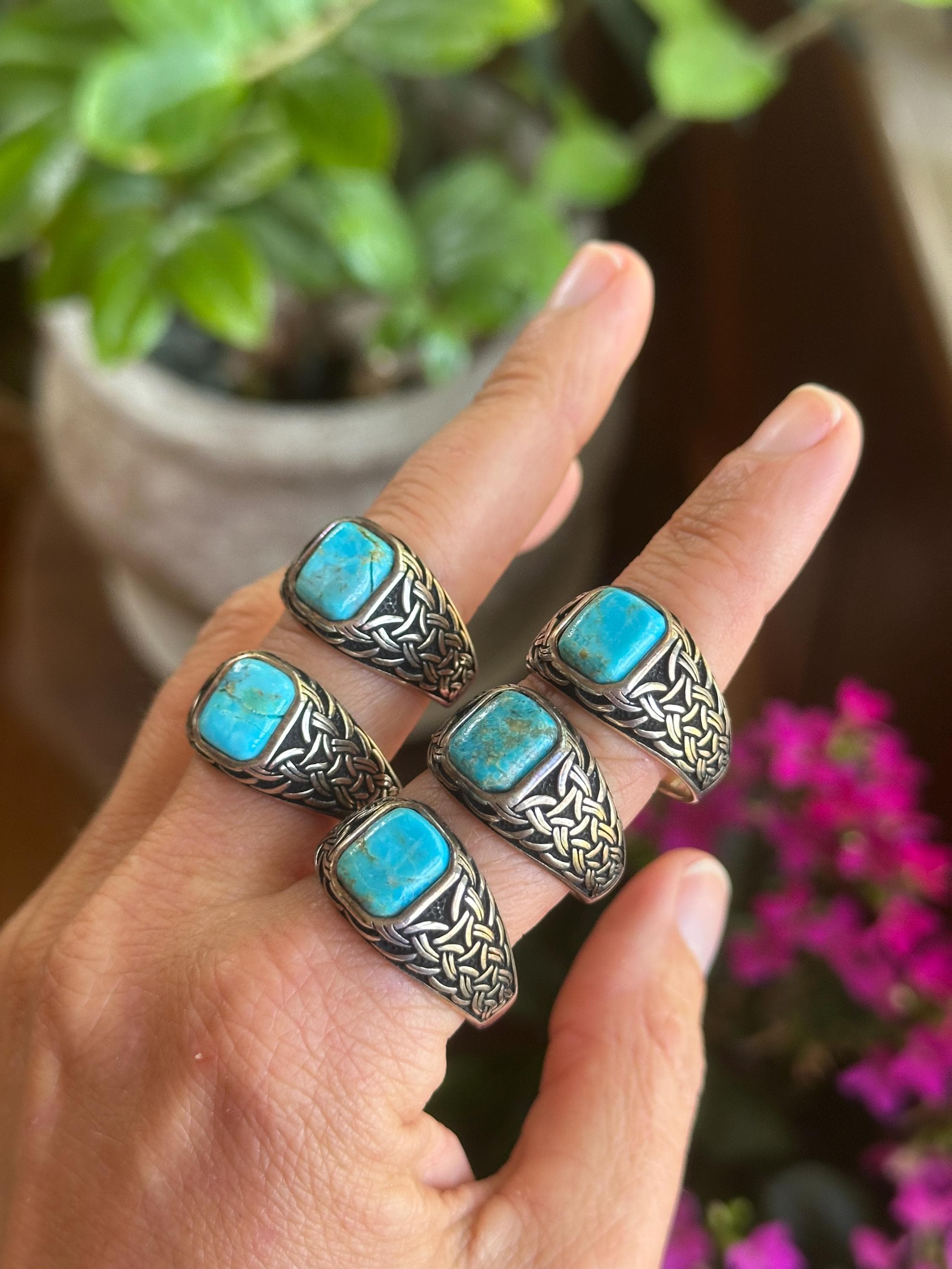 SILVER925 TURQUOISE DESIGN RING/シルバー/リング Turquoise Ring, .925 Sterling Silver, Celtic Knot Design, Large