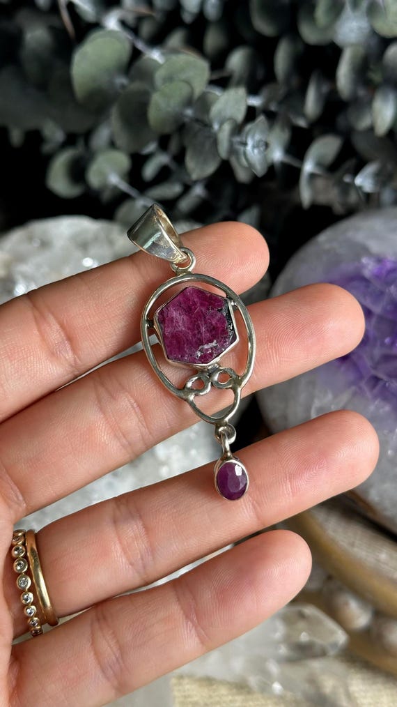 Record Keeper Ruby pendant necklace, .925 sterlin… - image 1