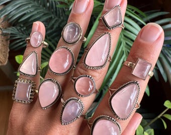 Rose quartz ring, .925 Sterling Silver, minimalist, statement, fitted