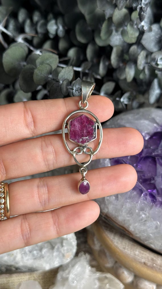 Record Keeper Ruby pendant necklace, .925 sterlin… - image 2