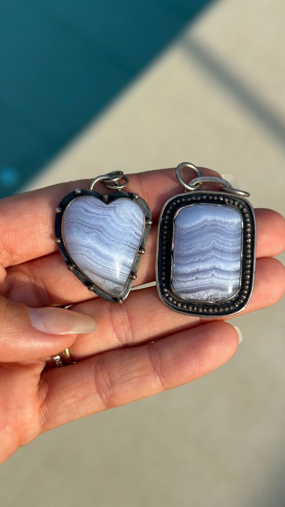 blue lace agate pendant, blue lace agate necklace… - image 1