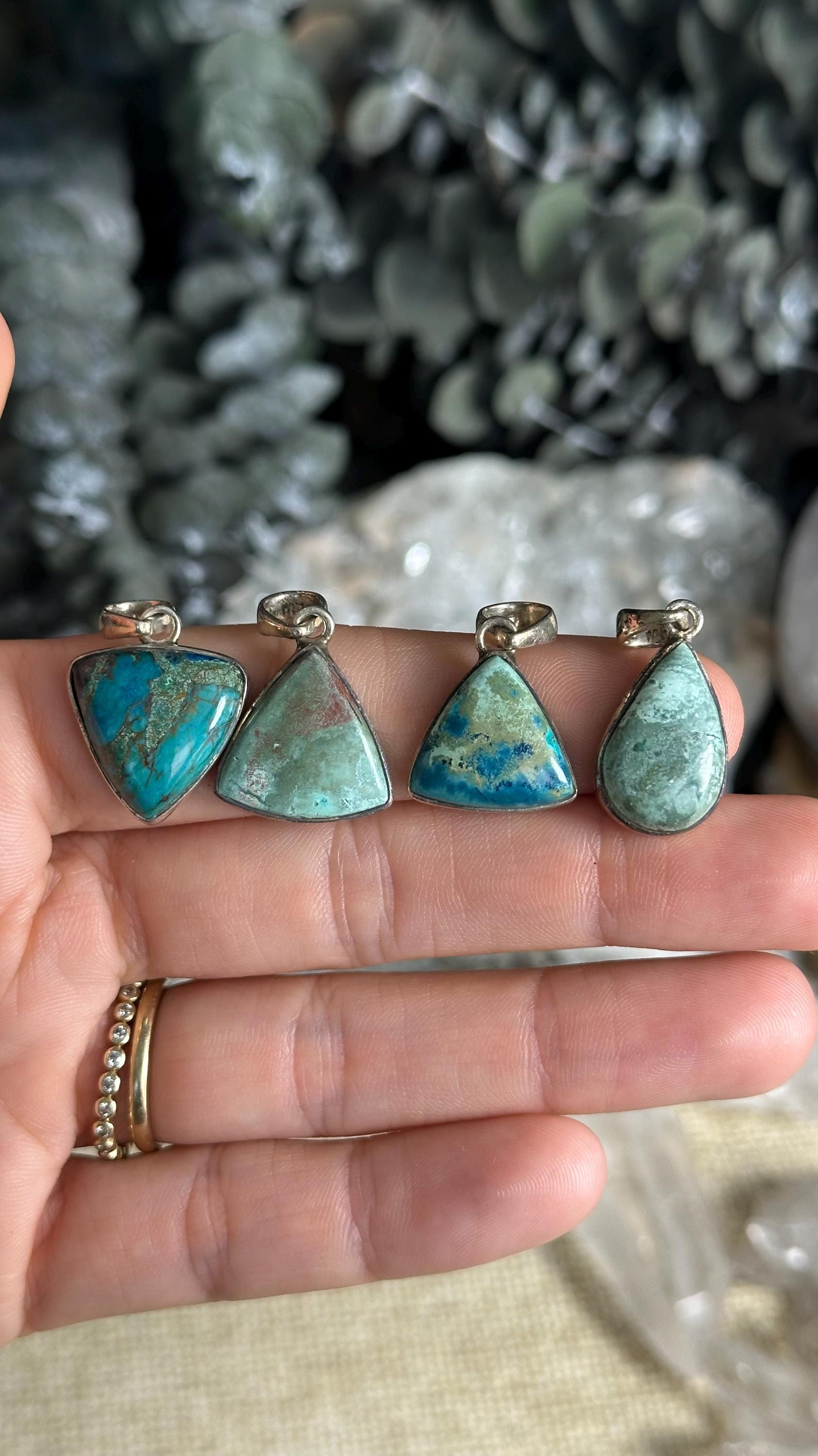 Pendentif Hématite Sur Chrysocolle 15,75g - Argent 925 - Pierre Naturelle - Neuf