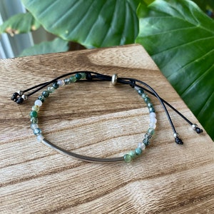 Adjustable Moss Agate Crystal Bracelet: Gemstone Jewelry