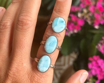 Larimar adjustable ring, .925 Sterling Silver ring