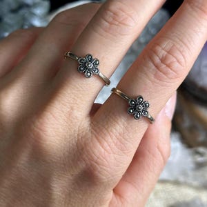 Blumen-Ring Markasit: .925 Sterling Silber Antique Style