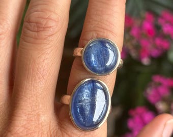 Blue kyanite adjustable ring, .925 Sterling Silver ring