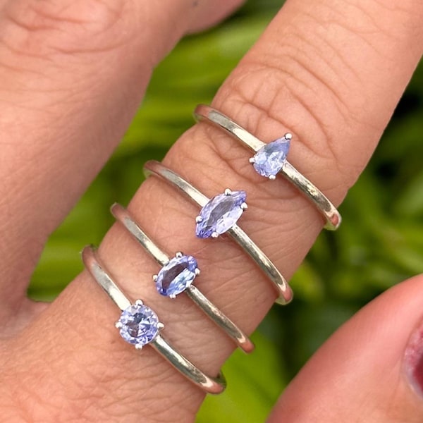 Minimalist Tanzanite .925 Sterling Silver Ring: Choose Your Cut