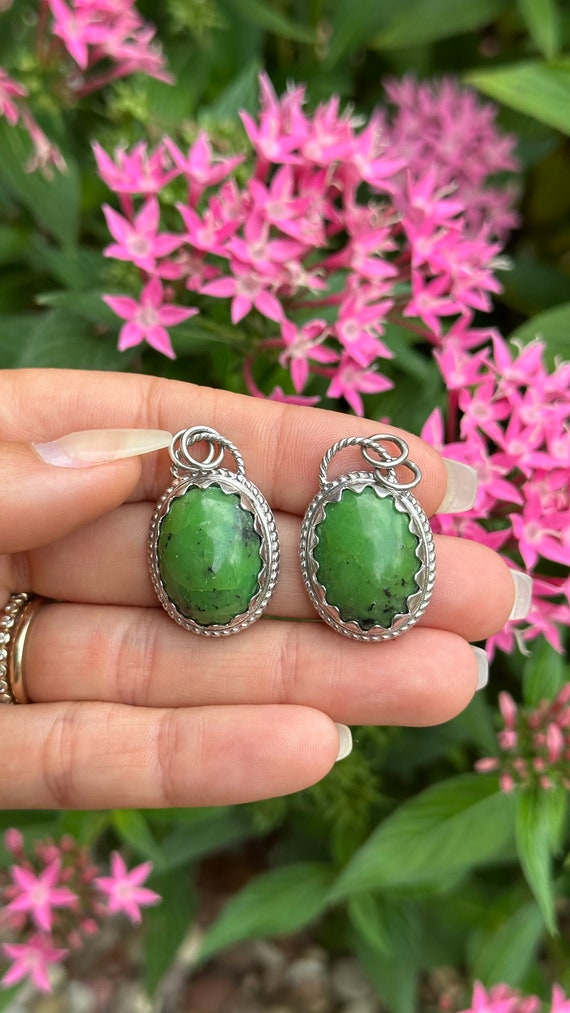 green opal  pendant, Green opal  necklace , .925 s