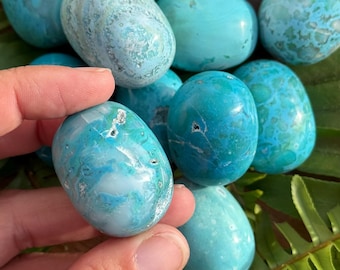 Blue Snow Agate Tumbled Stone: Color Enhanced