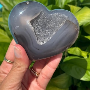 Natural druzy blue agate heart