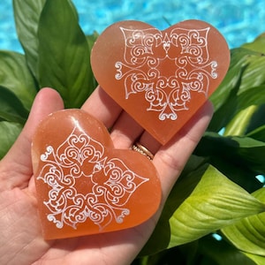 Peach Selenite satin spar heart,  healing stone, love stone