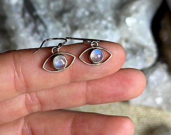 Pendientes colgantes de ojo malvado con piedra lunar, plata de ley 925