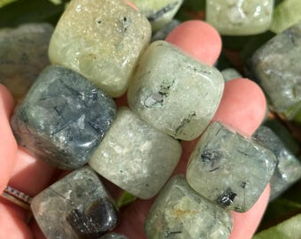Tumbled Prehnite with Epidote: Serenity Stone