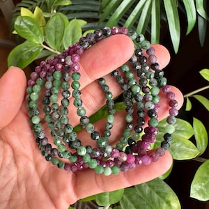 Pulsera de rubí y zoisita facetada de 5 mm: piedra preciosa de cristal bohemia