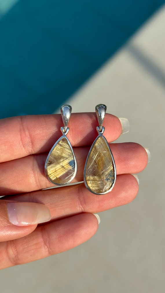 Golden rutile quartz pendant, sunburst rutile nec… - image 5