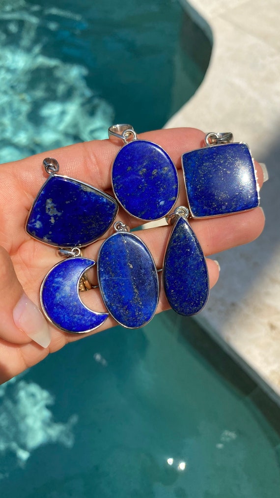 Lapis lazuli pendant, lapis necklace , .925 silver