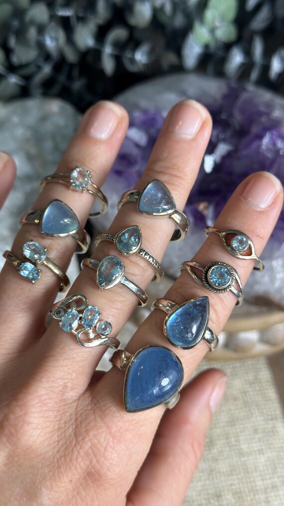 Bague En Argent 925 Massif Avec Une Véritable Pierre D'Aqua-Marine - Neuf Sans Emballage