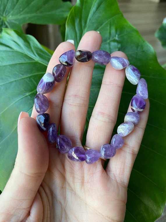 Sterling silver charm purple tiger eye natural stone Bracelet 8mm bead –  Akashabead