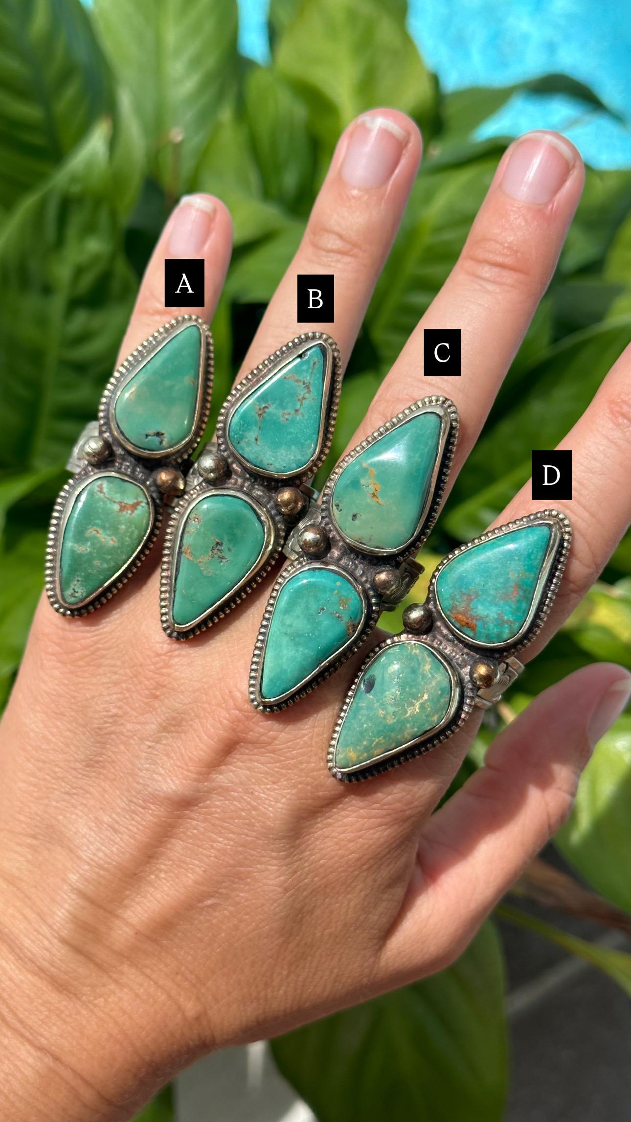 Extra Large Statement TIBETIAN Silver Genuine Green Turquoise