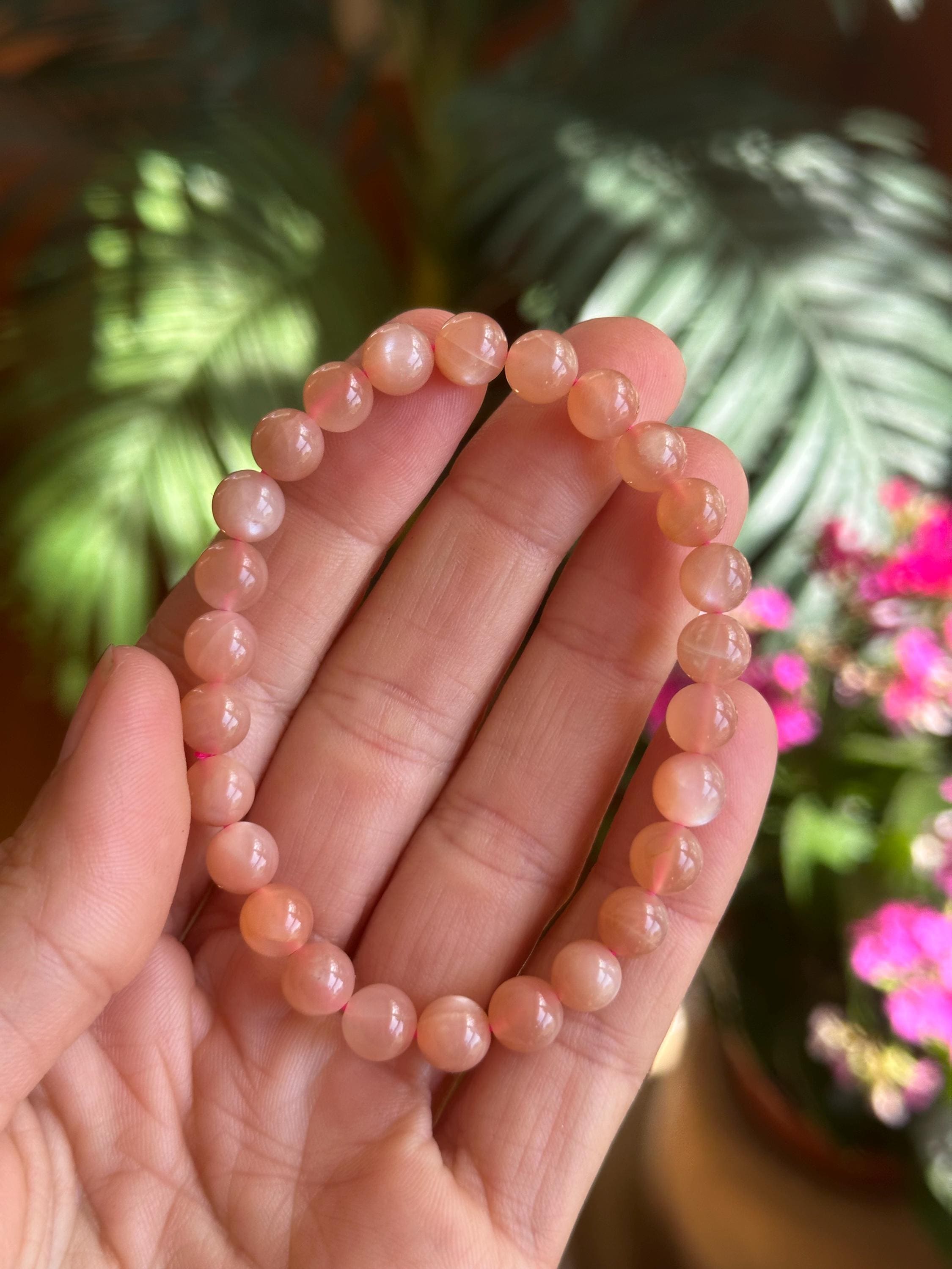 Peach Moonstone Bracelet, 6mm, Extra Flashy - Etsy