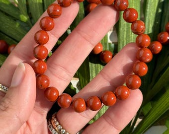 Roter Jaspis Perlenarmband, Kristallarmband, Kristallschmuck, Edelsteinschmuck, runde Perle 8 mm