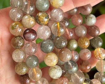 10mm Mixed Rutile Quartz Crystal Bracelet, Stretched