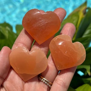 Peach Selenite satin spar heart,  healing stone, love stone
