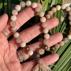 Peach moonstone bracelet, crystal tassle bracelet, gemstone bracelet