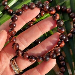 Red Tiger Eye Bracelet: 8mm Crystal Gemstone Stretch Bracelet