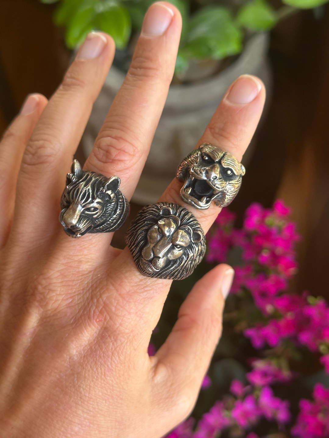 Animal Ring, Lion, Tiger, Jaguar, .925 Sterling Silver, Unisex