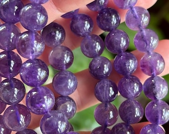 10mm Amethyst Beaded Bracelet: Crystal Healing, February Birthstone