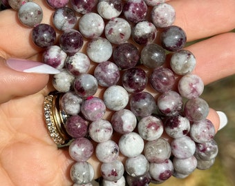 Rubellite, red tourmaline, crystal beaded bracelet, 8mm