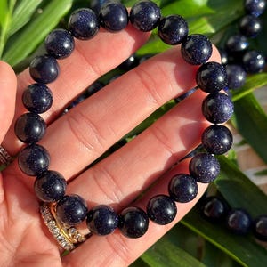 Blue Goldstone Crystal Bracelet: Gemstone Jewelry (10mm)