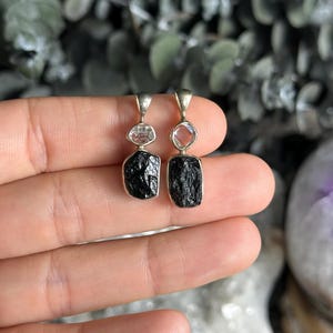 Black tourmaline and herkimer pendant, necklace, .925 Sterling Silver image 2