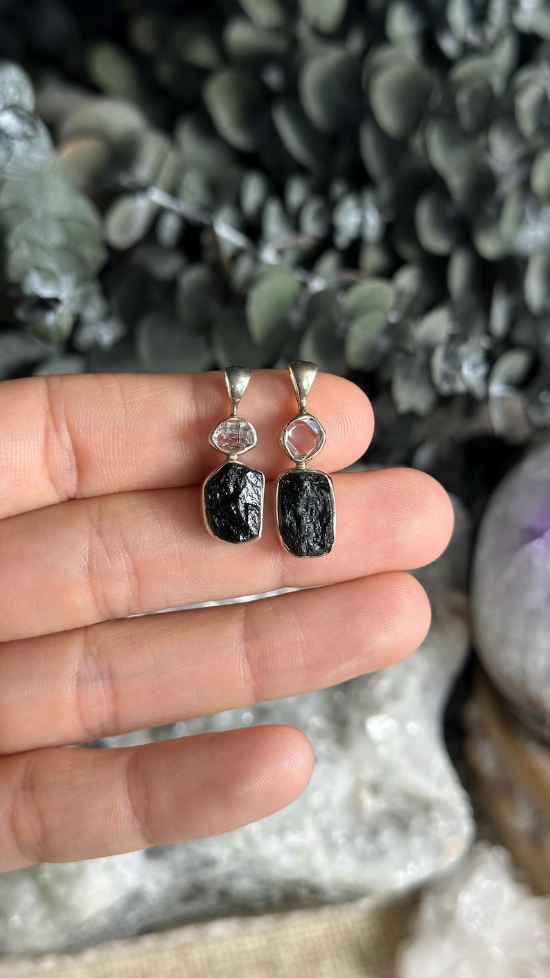 Black tourmaline and herkimer pendant, necklace, .925 Sterling Silver image 2