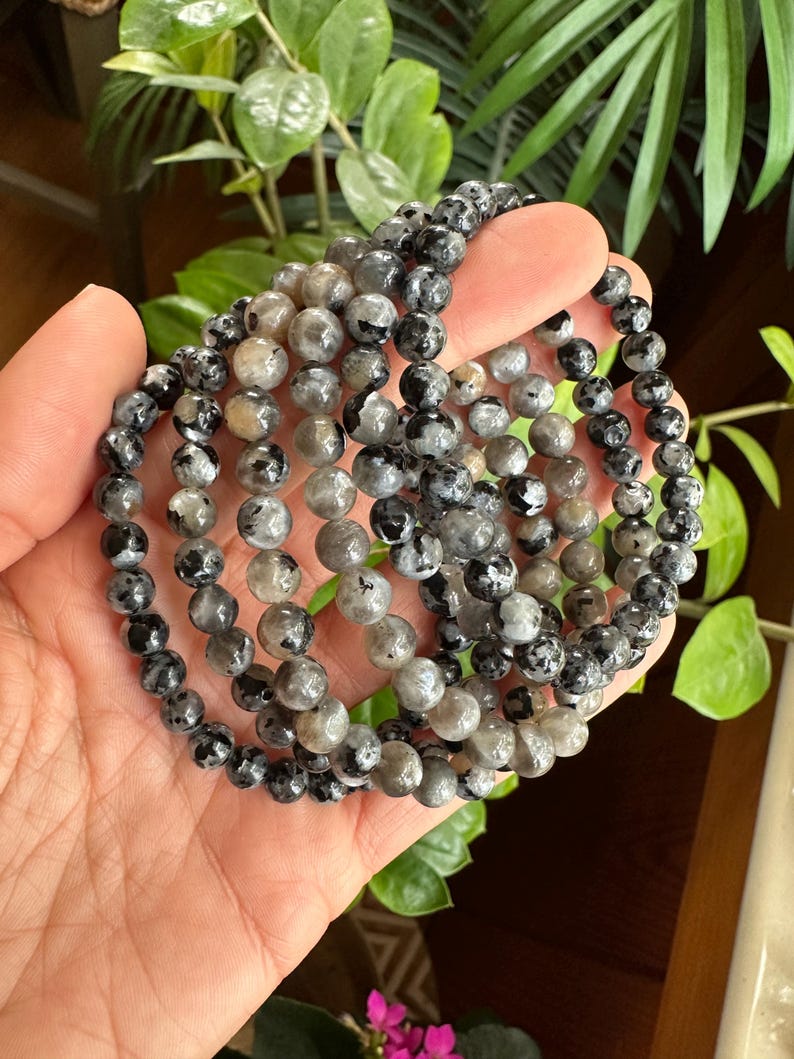 5mm Black Moonstone Bracelet with Black Tourmaline image 4