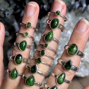 Chrome diopside ring, silver ring, stackable